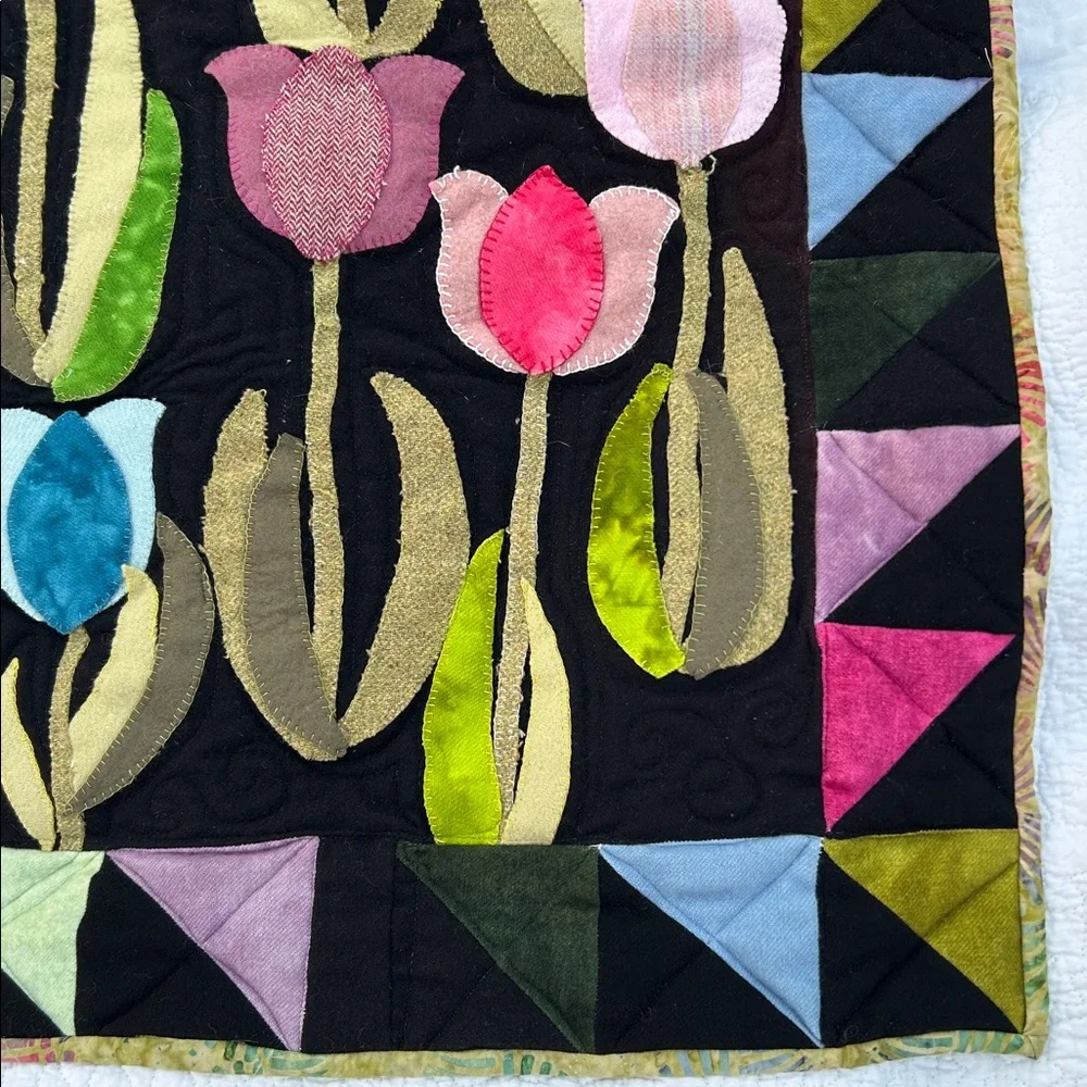 OOAK Handcrafted Wall Hanging Celestial Whimsigoth Applique Flowers Wool Batik